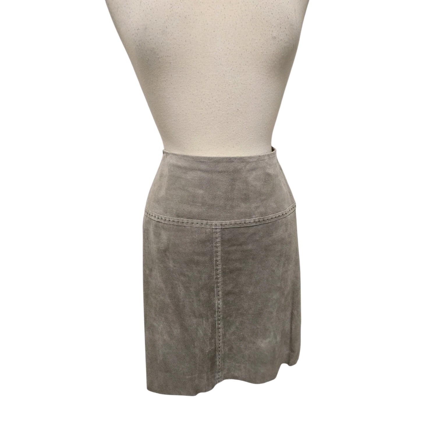 Womens Suede Leather Mini Skirt Solid Gray 90s Y2k Vintage 32" Waist J. Jill